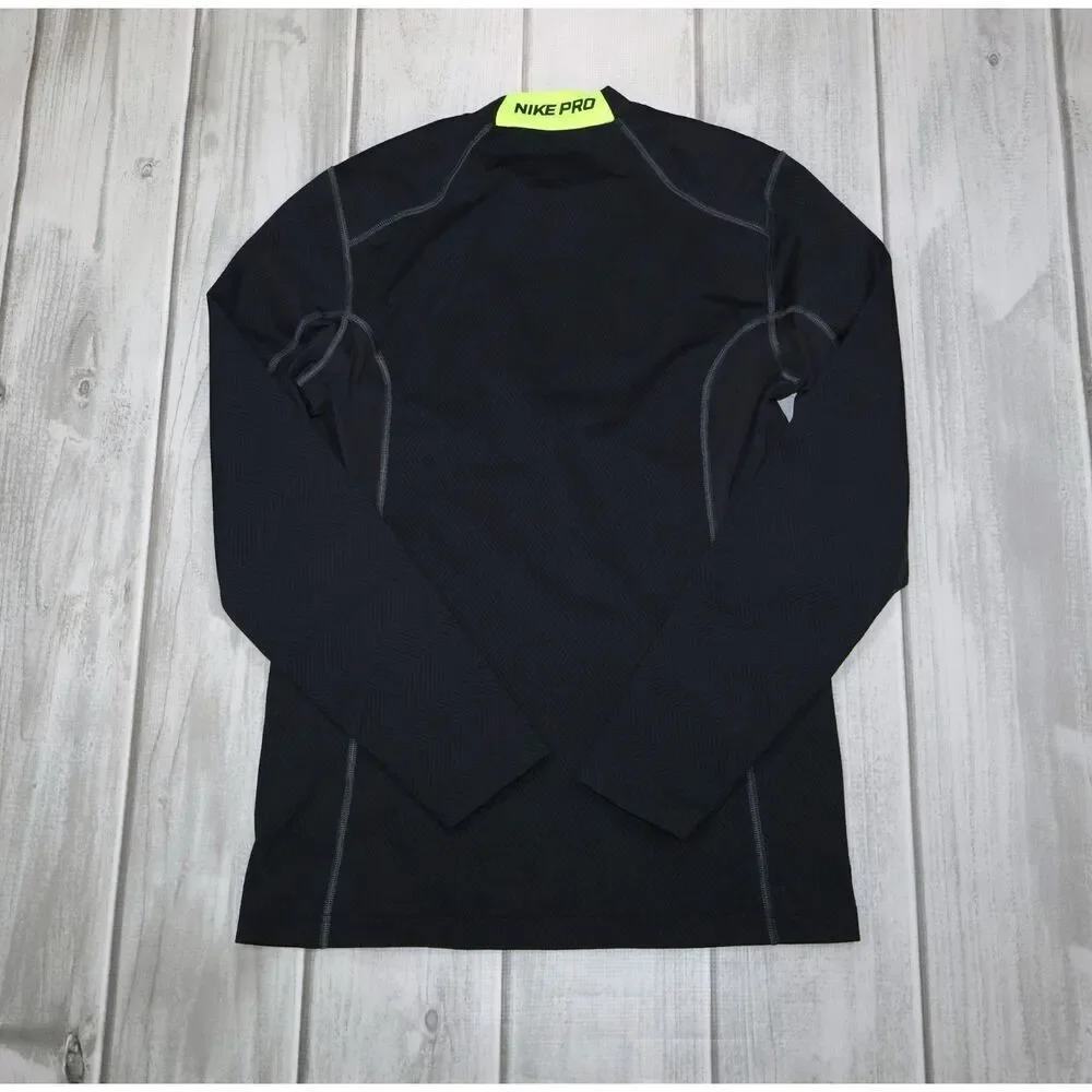Nike Pro Dri Fit Fitted Men's Long Sleeve Shirt Size Medium Black/Green